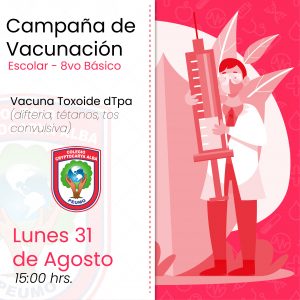 Read more about the article Campaña de Vacunación Escolar, Toxoide dTpa (8vo Básico)